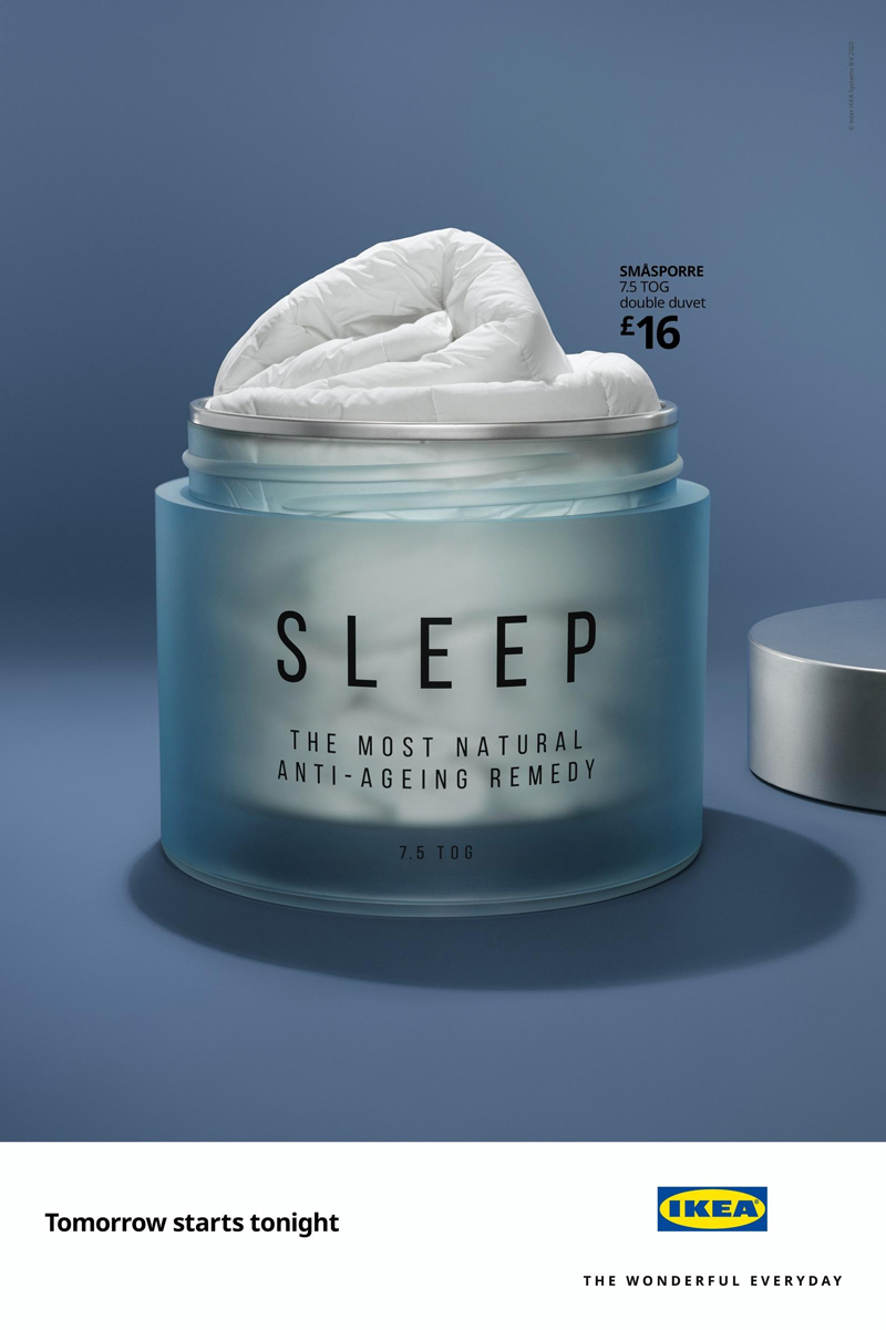 將睡眠床品制成抗衰老產(chǎn)品，宜家平面喊你今晚早點(diǎn)睡
